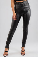 Koko Faux Leather Ring Zip Leggings - Black