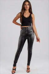 Koko Faux Leather Ring Zip Leggings - Black