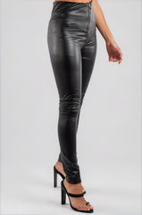 Koko Faux Leather Ring Zip Leggings - Black