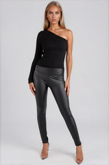 Caylee Ribbed One Shoulder Top - Black
