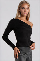 Caylee Ribbed One Shoulder Top - Black
