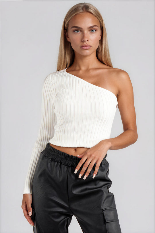 Caylee Ribbed One Shoulder Top - White