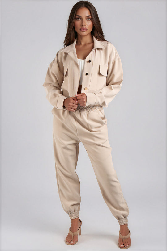 Frances Shirt Co-Ord Set - Beige