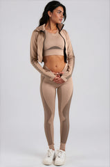 Amiya 3-Piece Activewear Gym Set - Beige