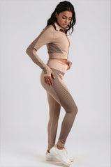 Amiya 3-Piece Activewear Gym Set - Beige