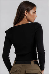 Renata Knitted Square Neck Crop Top - Black