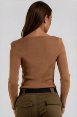 Renata Knitted Square Neck Crop Top - Camel