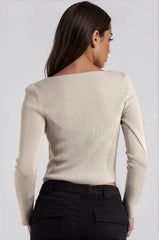 Renata Knitted Square Neck Crop Top - Stone