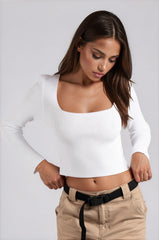 Renata Knitted Square Neck Crop Top - White