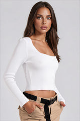 Renata Knitted Square Neck Crop Top - White