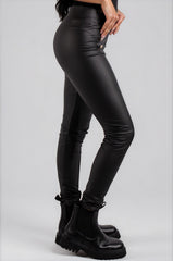 Dawn Faux Leather Button Detail Leggings - Black