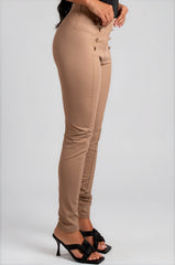 Dawn Faux Leather Button Detail Leggings - Beige