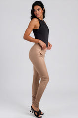 Dawn Faux Leather Button Detail Leggings - Beige