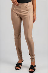 Dawn Faux Leather Button Detail Leggings - Beige