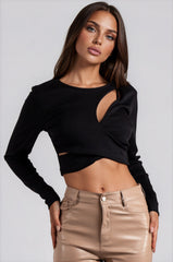 Bria Ribbed Cut Out Crop Top - Black