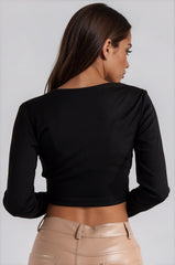 Bria Ribbed Cut Out Crop Top - Black