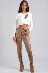 Bria Ribbed Cut Out Crop Top - White