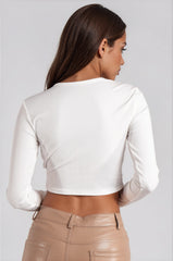 Bria Ribbed Cut Out Crop Top - White