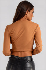 Bria Ribbed Cut Out Crop Top - Camel