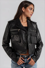 Christine Faux Leather Utility Jacket -Black