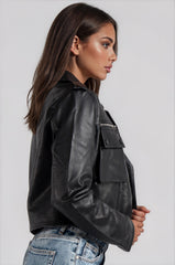 Christine Faux Leather Utility Jacket -Black