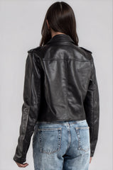 Christine Faux Leather Utility Jacket -Black