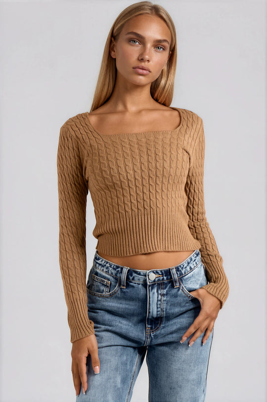 Laylah Square Neck Knitted Jumper - Camel