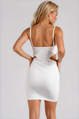 Nylah Ribbed Cut Out Mini Dress - White