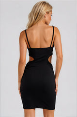 Nylah Ribbed Cut Out Mini Dress - Black