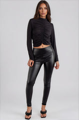 Emilia Ruched Slinky Crop Top - Black