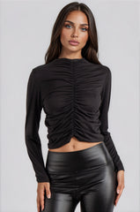 Emilia Ruched Slinky Crop Top - Black