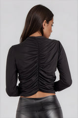 Emilia Ruched Slinky Crop Top - Black