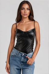 Cecelia Faux Leather Bodysuit - Black