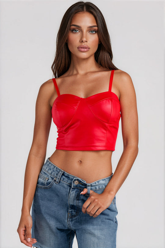 Cameron Faux Leather Bralette - Red