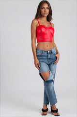 Cameron Faux Leather Bralette - Red