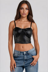 Cameron Faux Leather Bralette - Black