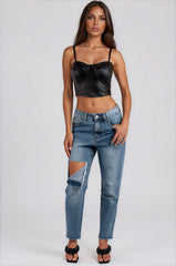 Cameron Faux Leather Bralette - Black