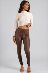 Emilia Ruched Slinky Crop Top - Beige
