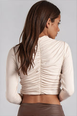 Emilia Ruched Slinky Crop Top - Beige
