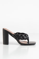Black Quilted Plait Heel Mules- Zelmira