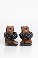 Black Quilted Plait Heel Mules- Zelmira