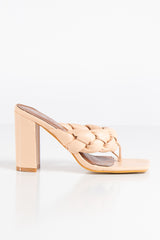 Beige Quilted Plait Heel Mules- Zelmira