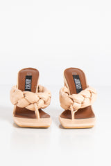 Beige Quilted Plait Heel Mules- Zelmira