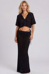 Cabana Crochet Knit Co-Ord Set - Black