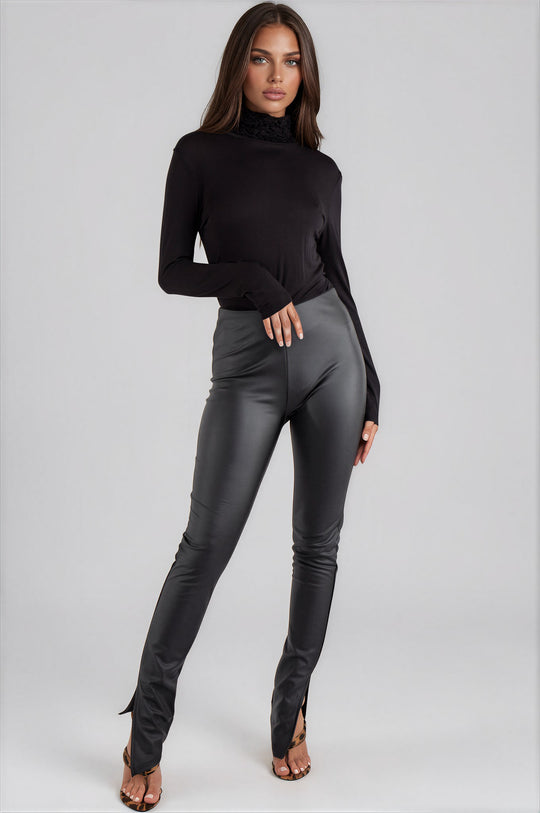 Ellison Faux Leather Side Split Leggings - Black