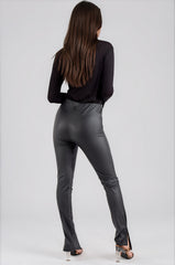 Ellison Faux Leather Side Split Leggings - Black