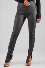 Ellison Faux Leather Side Split Leggings - Black