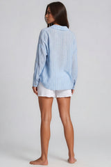 Luna Striped Tie Front Shirt - Sky Blue