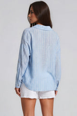 Luna Striped Tie Front Shirt - Sky Blue