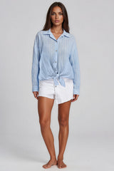 Luna Striped Tie Front Shirt - Sky Blue